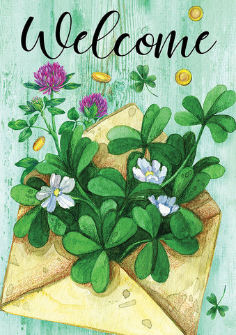 Lucky Clover Welcome Double Sided Garden Flag Image