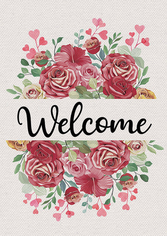 Welcome Heart Flowers Double Sided House Flag Image