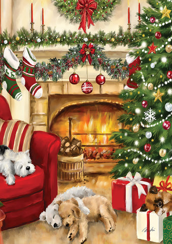 Christmas Puppies House Flag Image