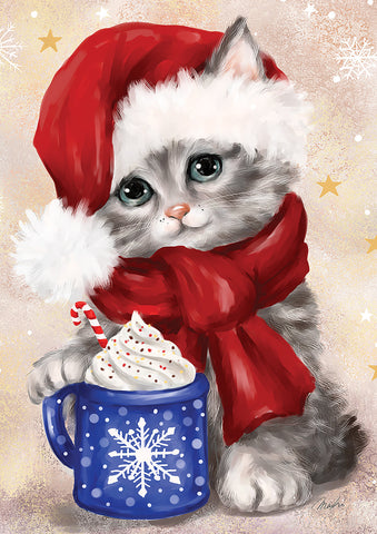 Christmas Coffee Kitten Garden Flag Image