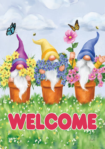 Potted Flower Gnomes Double Sided House Flag Image