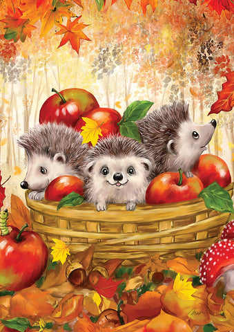 Fall Apple Hedgehogs Garden Flag Image