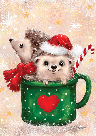 Christmas Coffee Hedgehog Garden Flag Image