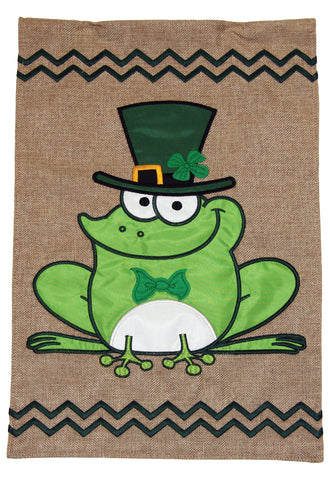 St. Patricks Frog Burlap Flag Image