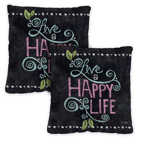 Happy Life Chalkboard 18 x 18 Inch Pillow Case Image