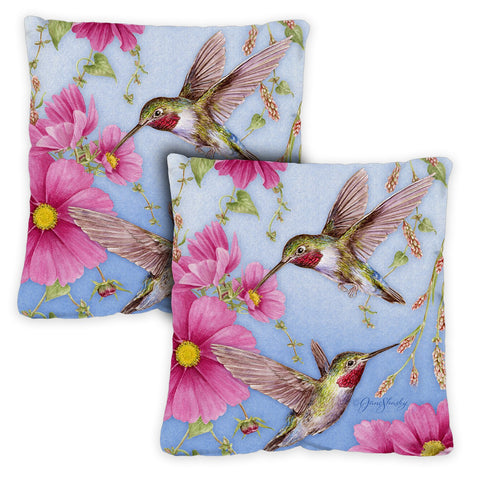 Hummingbirds with Pink 18 x 18 Inch Pillow Case Image
