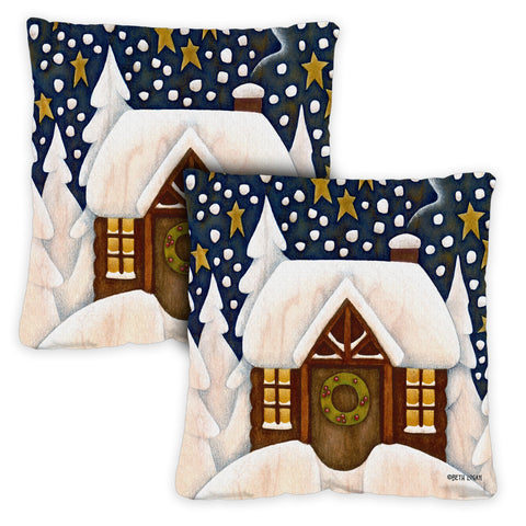 Snowy Cabin 18 x 18 Inch Pillow Case Image