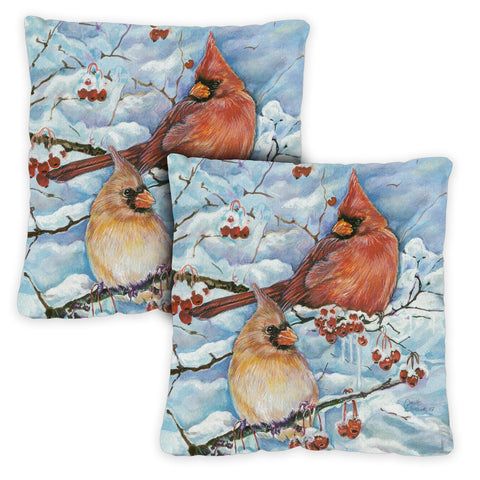 Cardinals & Berries 18 x 18 Inch Pillow Case Image