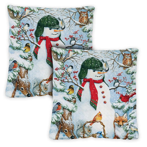 Woodland Snowman 18 x 18 Inch Pillow Case Image