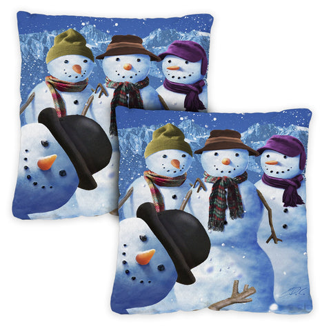 Snowman Photobomb 18 x 18 Inch Pillow Case Image