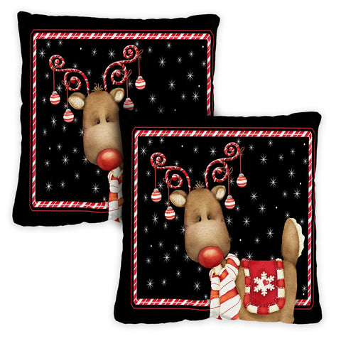 Candy Cane Reindeer 18 x 18 Inch Pillow Case Image