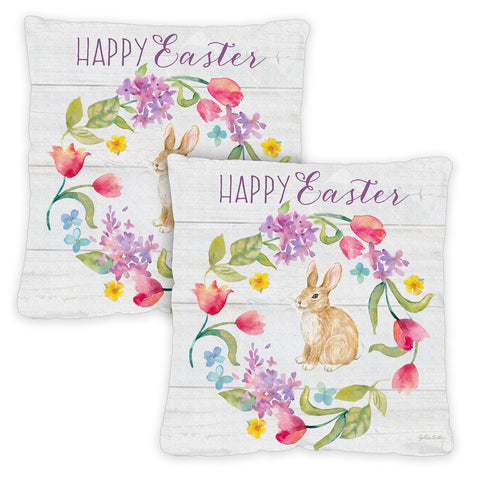 Easter Bunny Wreath 18 x 18 Inch Pillow Case Image