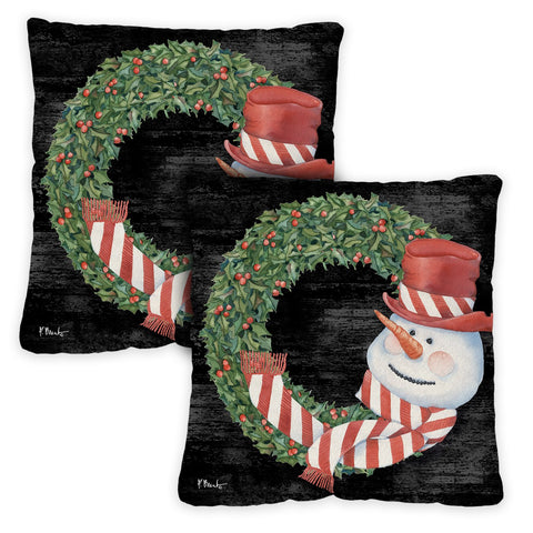 Snowman Wreath 18 x 18 Inch Pillow Case Image