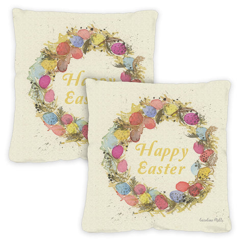 Easter Egg Wreath 18 x 18 Inch Pillow Case Image