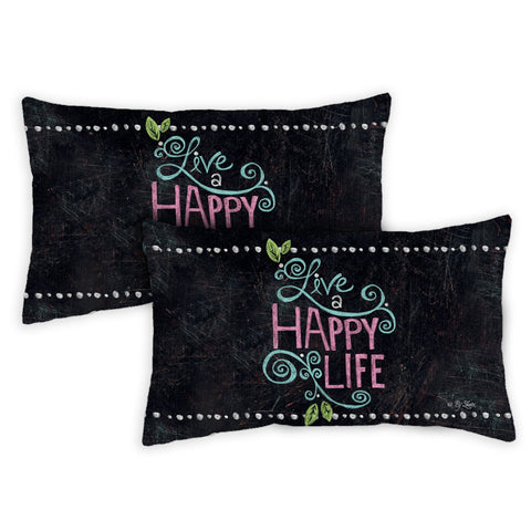 Happy Life Chalkboard 12 x 19 Inch Pillow Case Image