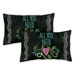All You Need Is Love Chalkboard 12 x 19 Inch Pillow Case (2-Pack)