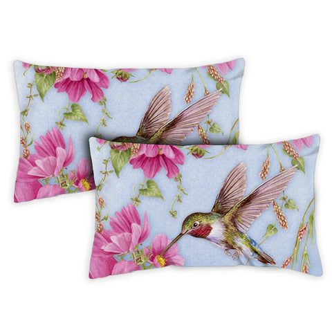 Hummingbirds with Pink 12 x 19 Inch Pillow Case Image