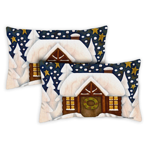 Snowy Cabin 12 x 19 Inch Pillow Case Image