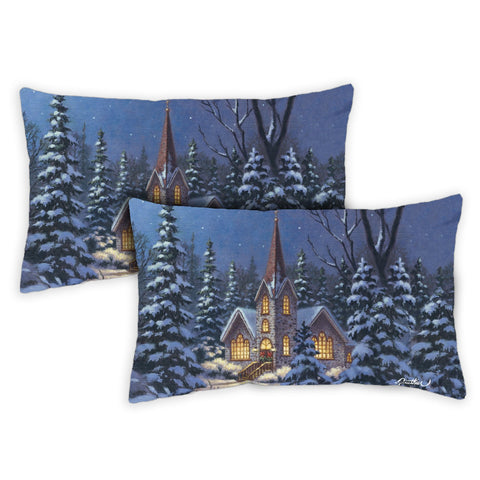 Snowy Steeple 12 x 19 Inch Pillow Case Image