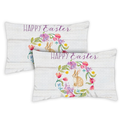 Easter Bunny Wreath 12 x 19 Inch Pillow Case Image