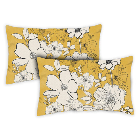 Yellow Modern Flowers 12 x 19 Inch Pillow Case Image