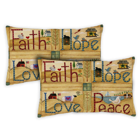 Faith Hope Love Peace 12 x 19 Inch Indoor Pillow Case Image