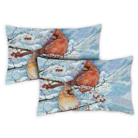 Cardinals & Berries 12 x 19 Inch Indoor Pillow Case Image