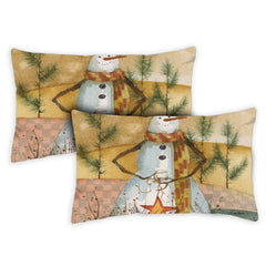 Americana Snowman 12 x 19 Inch Indoor Pillow Case (2-Pack)
