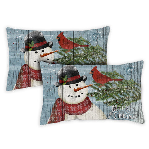 Joy To The World Snowman 12 x 19 Inch Indoor Pillow Case Image