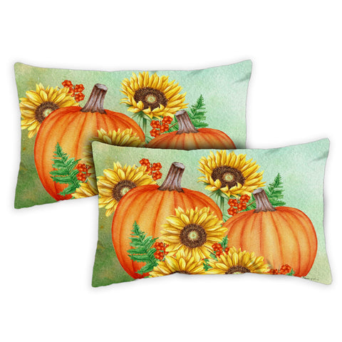 Pumpkins And Sunflowers 12 x 19 Inch Indoor Pillow Case Image