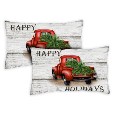 Red Truck Holidays 12 x 19 Inch Indoor Pillow Case Image