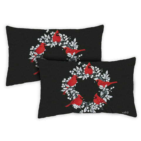 Cardinal Wreath 12 x 19 Inch Indoor Pillow Case Image