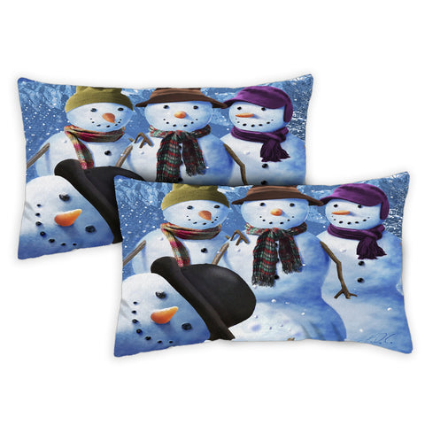 Snowman Photobomb 12 x 19 Inch Indoor Pillow Case Image