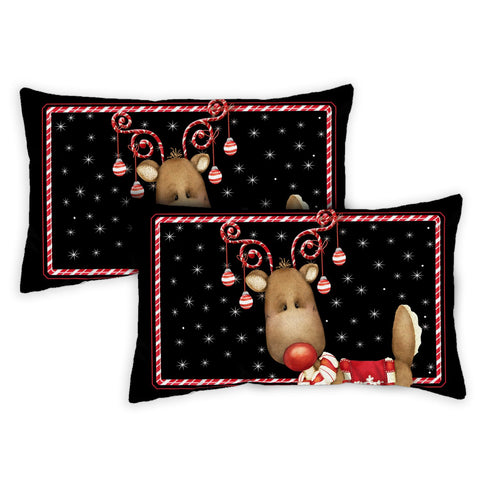 Candy Cane Reindeer 12 x 19 Inch Indoor Pillow Case Image