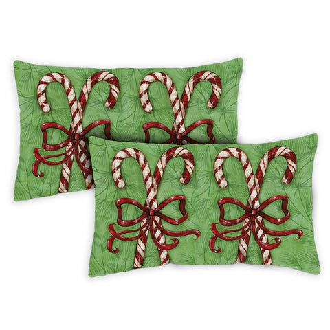 Candy Cane Welcome 12 x 19 Inch Indoor Pillow Case Image