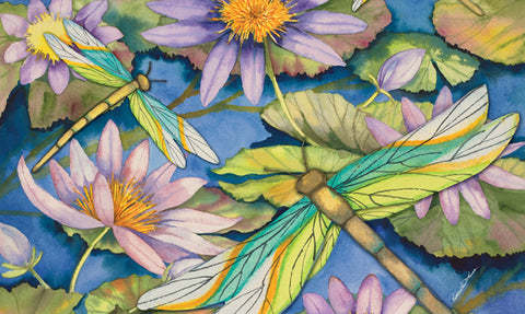 Waterlilies & Dragonflies Door Mat Image