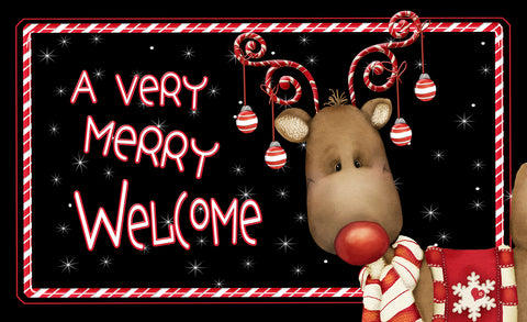 Candy Cane Reindeer Door Mat Image