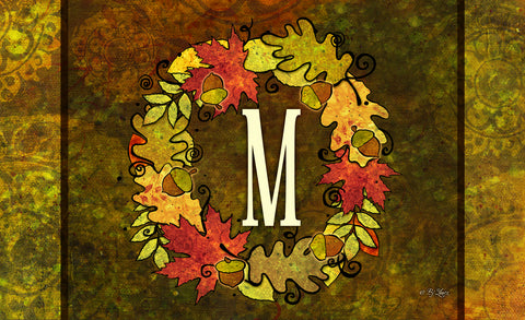 Fall Wreath Monogram M Door Mat Image
