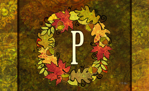Fall Wreath Monogram P Door Mat Image