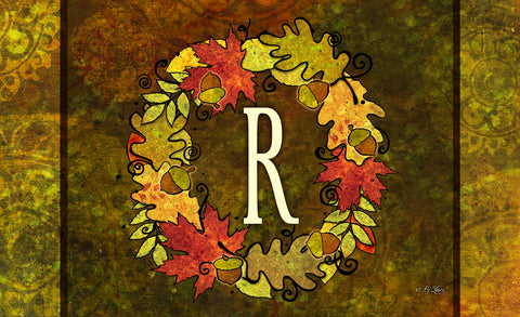 Fall Wreath Monogram R Door Mat Image