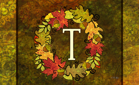 Fall Wreath Monogram T Door Mat Image