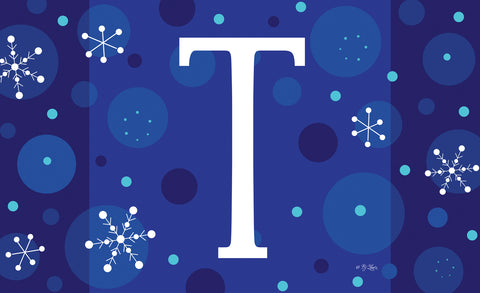 Winter Snowflakes Monogram T Door Mat Image