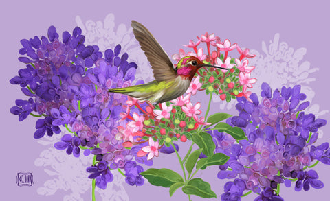 Hummingbird and Flowers Door Mat Image