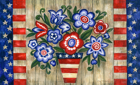 Patriotic Flowers Door Mat Image