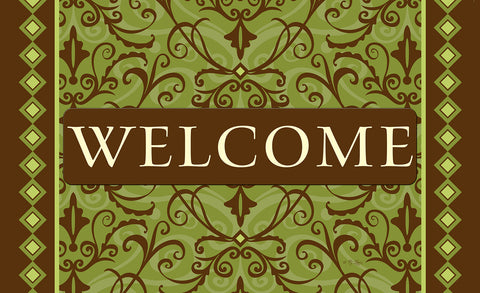 Welcome Damask - Green Door Mat Image