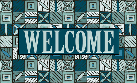 Welcome Floral Checkerboard 2 Door Mat Image