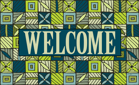 Welcome Floral Checkerboard 3 Door Mat Image