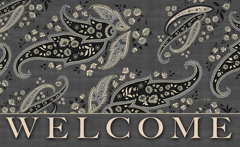 Charcoal Stained Paisley - Welcome Door Mat Image
