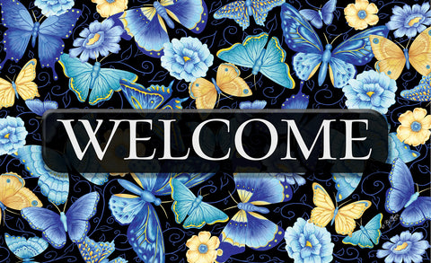 Blue Butterfly Welcome Door Mat Image