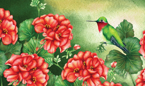 Geraniums and Hummingbird Door Mat Image